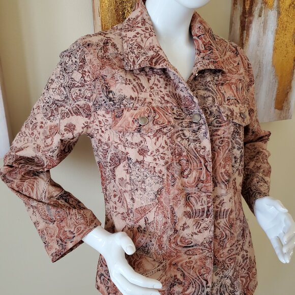 Analogy Tan/Coral Embroidered Button Front Jacket SZ L - Picture 3 of 11